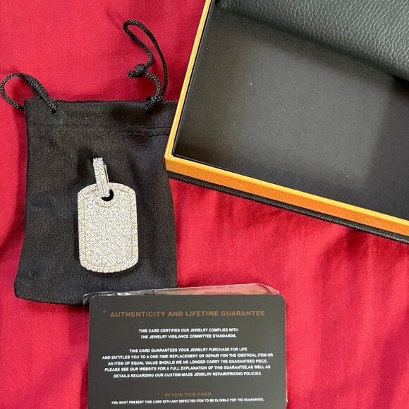 GLD Baguette Charm Dog Tag Pendant NEVER WORN Rhinestone Bling - Picture 4 of 5